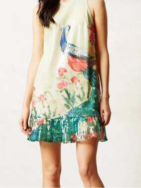 Leifsdottir Anthropologie Shimmered Plume Peacock Sequin Dress Size 2